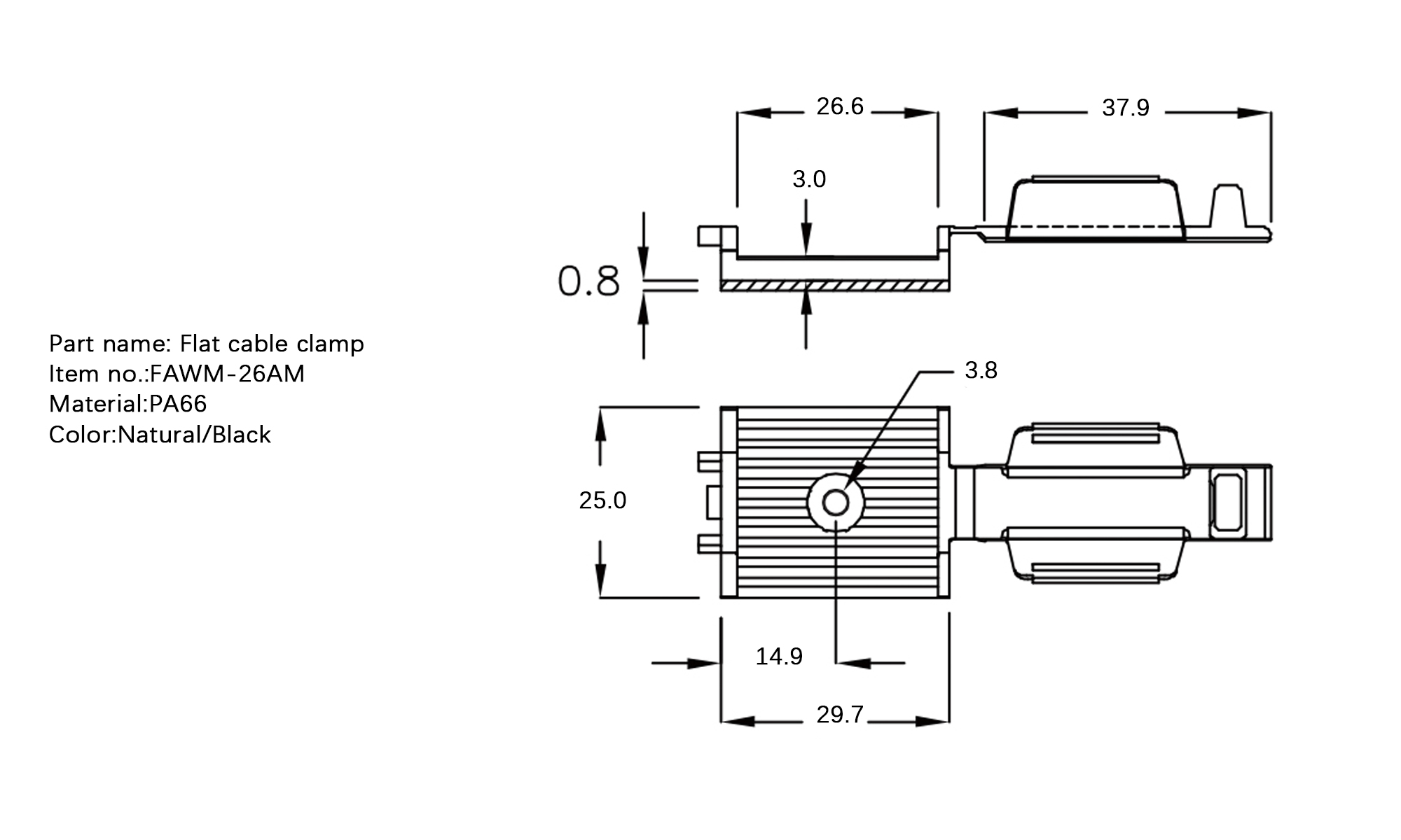 Plastic Flat Cable Clamp FAWM-26AM